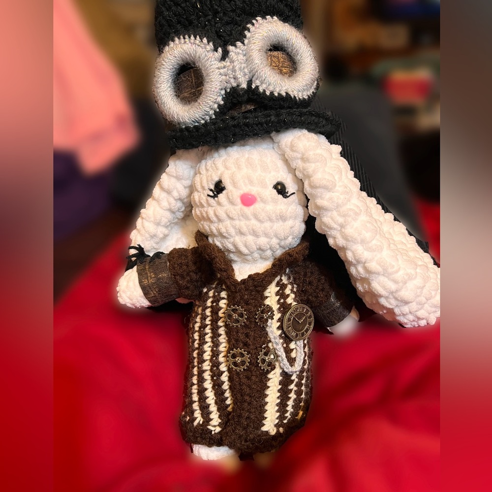 Steampunk Bunny 14” tall crochet, handmade